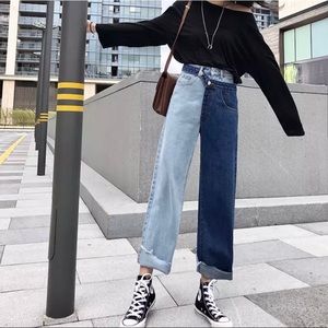 Split color wide-leg jeans